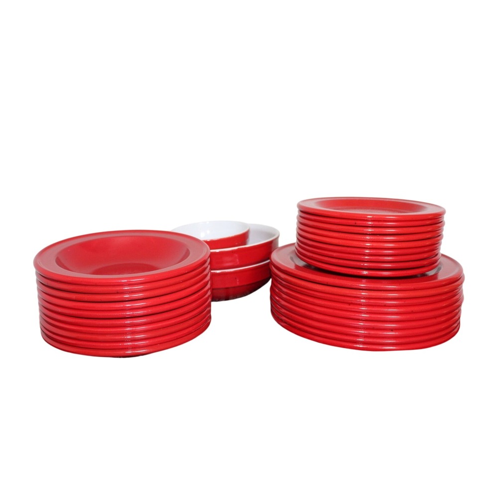 Emile Henry France Red Ceramic Dinnerware Set Plates and Bowls 2121 3302